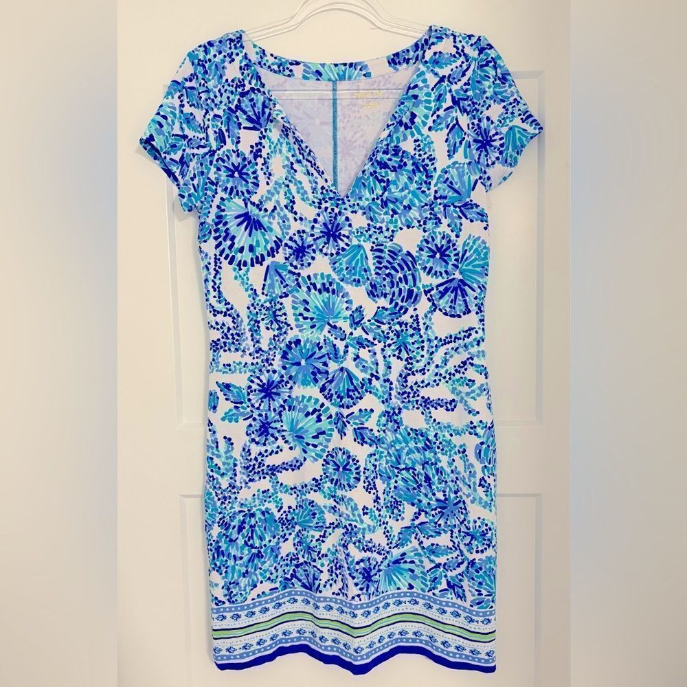 Lilly Pulitzer UPF 50+ Sophiletta Dress Turquoise Oasis Shell Me You Love Me - Picture 4 of 8